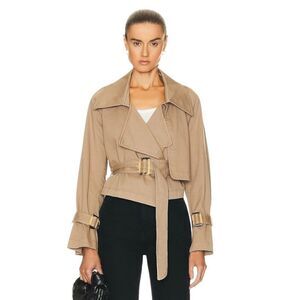 NOUR HAMMOUR Hatti Cropped‎ Canvas Trench Jacket in Khaki